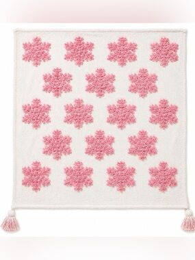 Rachel Zoe Pink Snowflake Christmas Throw Blanket Tufted Tassel Cotton Blend